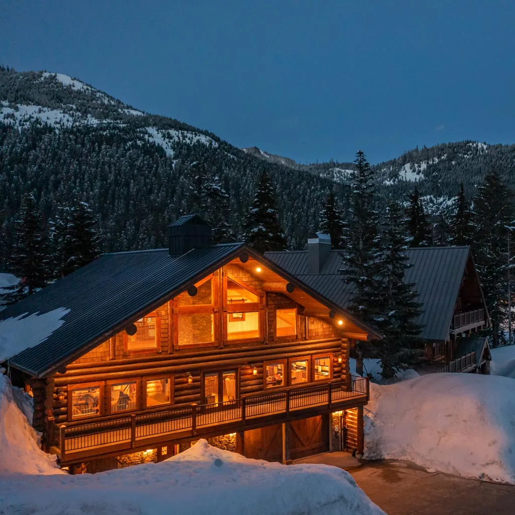 Fire Lodge neighborhood at dusk after fresh snowfall